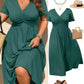 👗 50% DE RÉDUCTION ! ✨Robe midi grande taille à col V avec volants et manches courtes