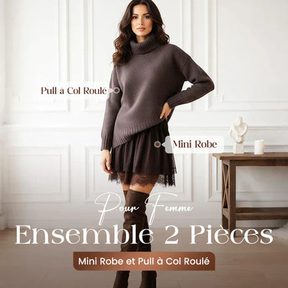 ❄️💃 Soldes d'hiver - 60 % de réduction 👗 Ensemble mini-robe et pull à col roulé pour femme