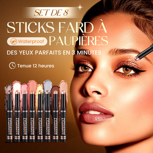 ⛄ Offre Spéciale Hiver：60 % de réduction ✨PLUS DE 50 000 UNITÉS VENDUES ! 🎁8 couleurs de fards à paupières pailletés en stick, waterproof, longue tenue et multi-usage