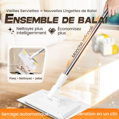 💐 PROMO EXCEPTIONNELLE -50% ! Serpillère Écologique – Manche Télescopique, Rotation 360°, Lavable 🌿♻️ 【Qualité Pro】