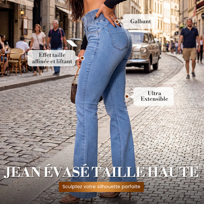 ✨ Silhouette Allongée & Stylée - Jean Taille Haute Évasé - Effet Gainant et Jambes Infinite 【Promo -50%】