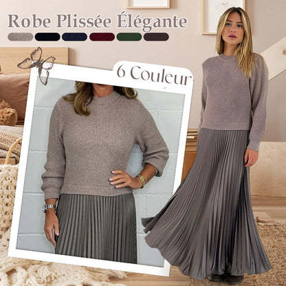 📢📢60 % de réduction !! 🥰Robes plissées à col rond pour femmes, élégantes et stylées