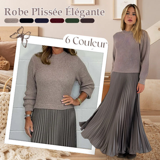 📢📢60 % de réduction !! 🥰Robes plissées à col rond pour femmes, élégantes et stylées
