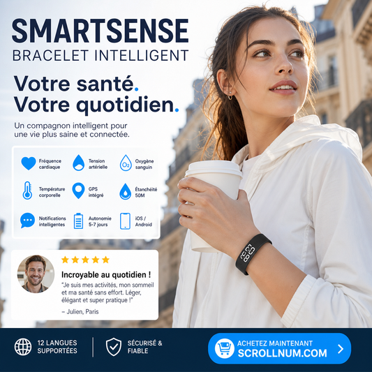 ⌚🛒 -50% ! 📲Montre Connectée SmartSense – Bluetooth 5.0, Suivi Santé & Étanche 50m