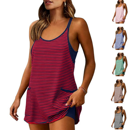 👗📏✨ OFFRE LIMITÉE 50% DE RÉDUCTION! Robe Tankini à Rayures Taille Haute – Gainant, Poches Latérales, Modeste et Élégante – Rayures Verticales Affinantes, Idéale pour les Croisières et les Vacances au Club 🛳️☀️
