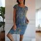 📢📢50 % de réduction !! ⏰⏰🍀 Robe à Col Rond à Imprimé Botanique – Vente de Printemps – Tissu Léger, Motif Naturel & Coupe Décontractée 🌸