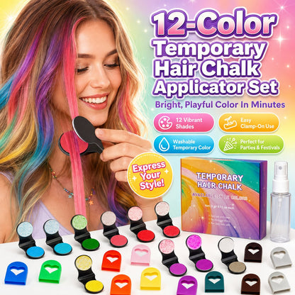 🎨🛒 -60% ! 🌈 Kit Craies Capillaires – 12 Couleurs Éclatantes, Lavable & Applicateur Facile pour Fêtes & Photos.