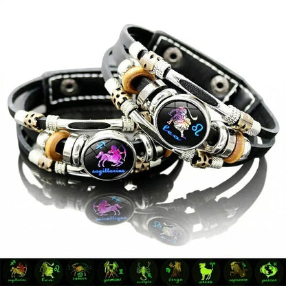 ⭐🔮 -50% ! 🐾 Bracelet Zodiaque en Cuir Phosphorescent – Brille dans le Noir, Ajustable & Unisexe.