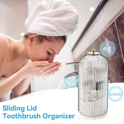 🚿 Salle de Bain Élégante | Organisateur à Brosses à Dents avec Couvercle Coulissant | Garde le Plan de Toilette Dégagé ✨【-60%】