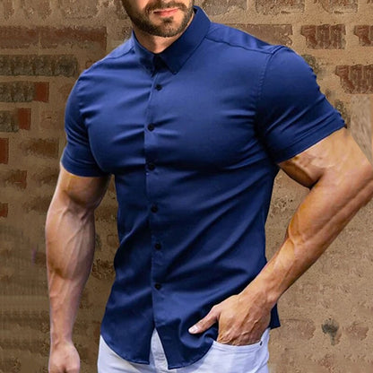 👔 60% DE RÉDUCTION ! ✨ Chemise à Manches Courtes à Boutons pour Hommes – Sans Repassage – Tissu Infroissable, Look Net & Idéal pour l'Été ☀️