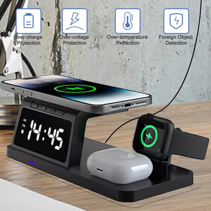 ⚡🔋 -60% ! 🕐Station de Recharge Sans Fil Rapide 7-en-1 avec Horloge – Charge 15W, Multi-Appareils & Éclairage Adaptatif