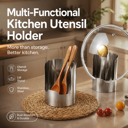 🍳🥄 Organisateur d’Ustensiles de Cuisine Multifonctionnel – Acier Inoxydable, Gain de Place et Base Stable