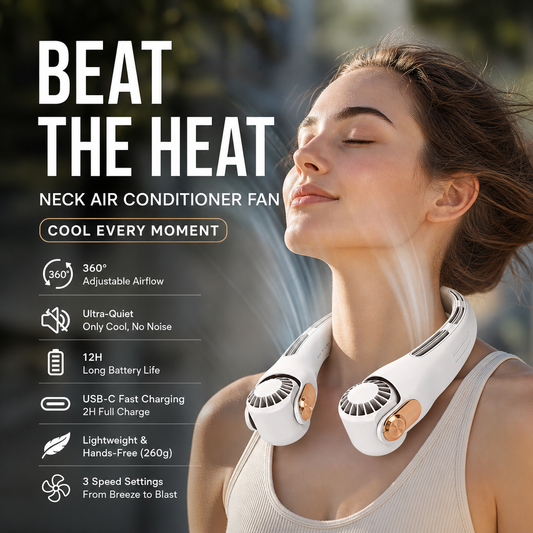 🌀🌬️😎 OFFRE LIMITÉE 50% DE RÉDUCTION! Ventilateur de Cou – Ultra-Silencieux, Rotation 360°, 3 Vitesses – Rafraîchissement Mains Libres, Longue Autonomie – Indispensable en Été pour le Travail, les Voyages et les Activités en Plein Air 🏃‍♂️🚶‍♀️