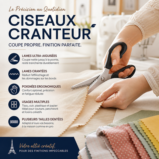 🪡✂️ Ciseaux Cranteurs Zigzag en Inox – Coupe Nette Sans Effilochage, Lames Tranchantes & Poignée Ergonomique ✨