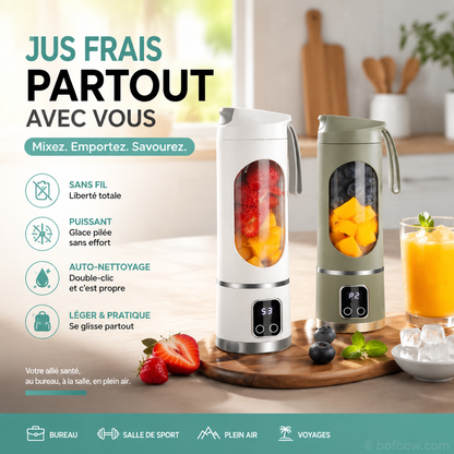 🍊🥤 Blender Portable Sans Fil 450 ml | Écran Numérique LED, Double Couvercle & Mixage 30s