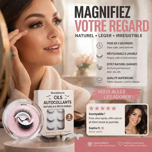 👁️💫 2 ACHETÉS = 1 OFFERT ! 🎁 Faux Cils Auto-Adhésifs Waterproof – Sans Colle, Tenue Longue Durée & Effet Naturel.