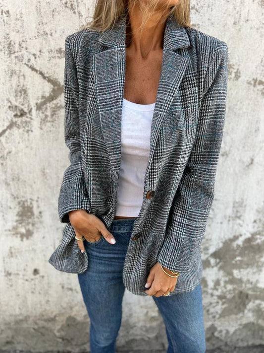 🍂 Nouveauté 2026 | Blazer à Carreaux Femme | Coupe Slim & Col Revers ✨【2 Acheté = Livraison OFFERTE】