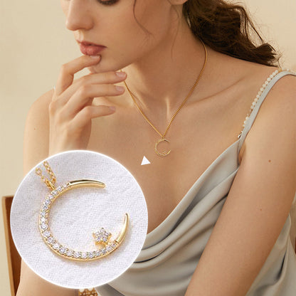 💕60% de réduction💕Collier Étincelant avec Pendentif d'Étoile et de Lune