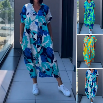 💐50% DE RÉDUCTION ! Robe Élégante Col V – Tissu Respirant, Tendance Décontractée ☕🕊️【Offre Flash】