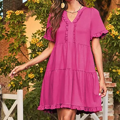 💐 PROMO EXCEPTIONNELLE -50% ! Robe à Volants V-Neck – Tissu Léger, Tombé Parfait 🌷🍃 【Offre Limitée】