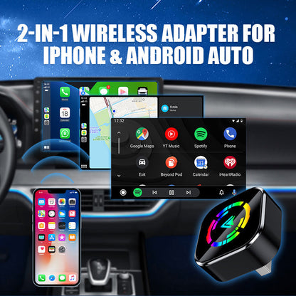 📢 55 % de réduction !!!⚡Adaptateur sans fil 2-en-1 pour iPhone et Android Car