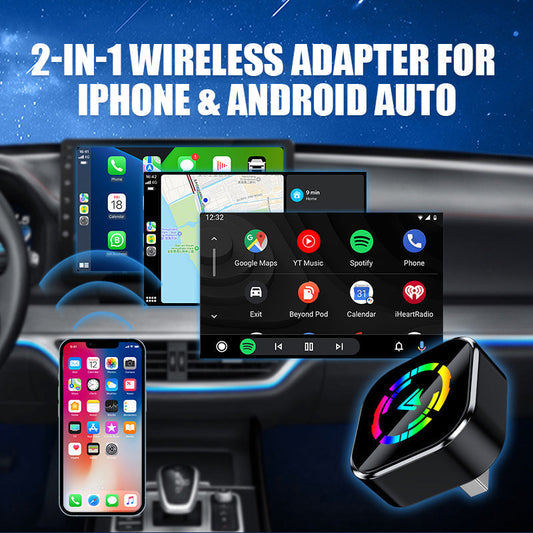 📢 55 % de réduction !!!⚡Adaptateur sans fil 2-en-1 pour iPhone et Android Car