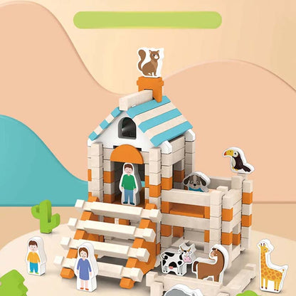 🔥 60% DE RÉDUCTION ! ✨ Blocs de Construction en Bois Éducatifs - Structure Tenon-Mortais, 107 Pièces avec Figurines, Développe l'Imagination Spatiale 🧒🌳