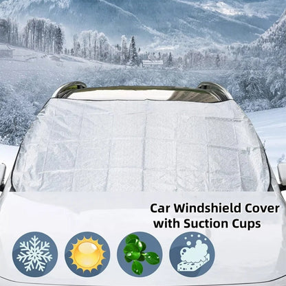 🚗❄️ Bâche Pare-Brise 4 Saisons à Ventouses & Rabats – Anti-Givre en Hiver, Pare-Soleil Anti-UV et Fixation Antivol