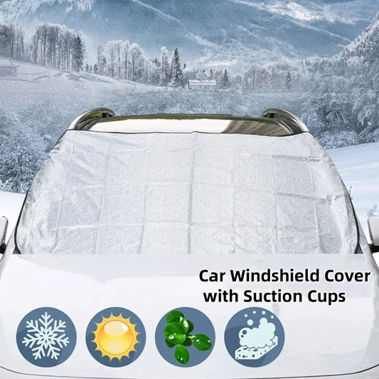 🚗❄️ Bâche Pare-Brise 4 Saisons à Ventouses & Rabats – Anti-Givre en Hiver, Pare-Soleil Anti-UV et Fixation Antivol
