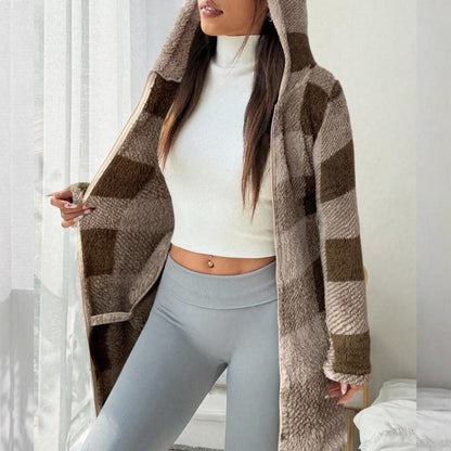 🔥Offres spéciales - Veste à capuche zippée à carreaux pour femme