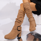 Bottes mi-mollet en daim pour femmes avec boucle décorative