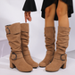 Bottes mi-mollet en daim pour femmes avec boucle décorative