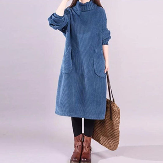 ✨60% de réduction ! 🎅👗 Robe Longue Femme en Velours Côtelé - Coupe Ample & Col Haut | Confort Douillet Absolu, Livraison Rapide 📦🍂