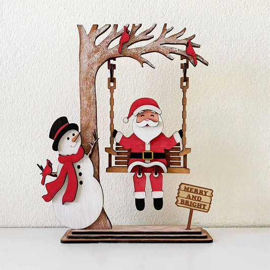 🎅60 % de réduction !!!🔥Acheter 1 Obtenez 1 Gratuit💝✨Décoration de table 3D en bois représentant le Père Noël sur une balançoire