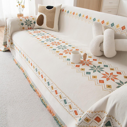 ⛄ Offre Spéciale Hiver：60 % de réduction🔥 Housse Bohème Réversible avec Pompons – Style, Confort & 2 Looks en 1 🛋️🎨