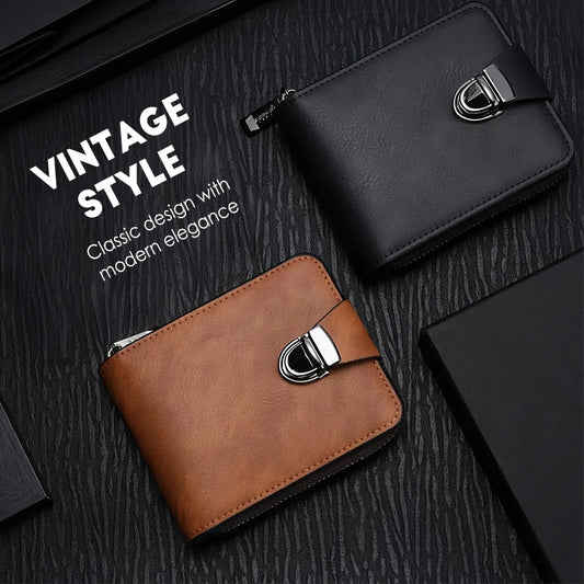 📢📢60% DE RÉDUCTION ! 🔥Portefeuille Vintage Compact à Fermeture Éclair pour Hommes