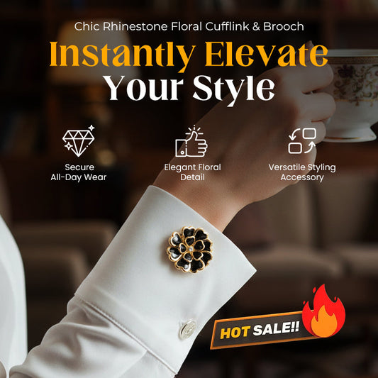 📢📢50 %  DE RÉDUCTION !! 💎Boutons de Manchette & Broche Florale avec Strass - L'Élégance en Cadeau