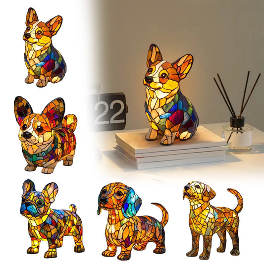 📢📢60% DE RÉDUCTION ! ❄️ Ambiance Hiver : Lampe LED Tableau Chien Color-Blocking - Lumière Douce & Déco Design
