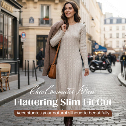 📢📢66 % de réduction ! ✨ Pièce Parfaite pour l‘Hiver : Robe Pull Midi - Confort Cable-Knit pour Tous les Jours