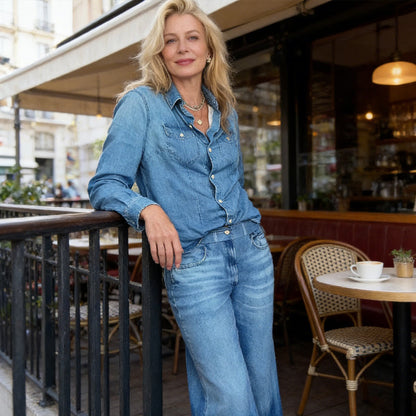 👖 60% DE RÉDUCTION! 🌙 Pyjama Femme Fausse Toile de Jean – 2 Pièces Doux & Confortable, Pour Dormir ou Style Décontracté 🏠