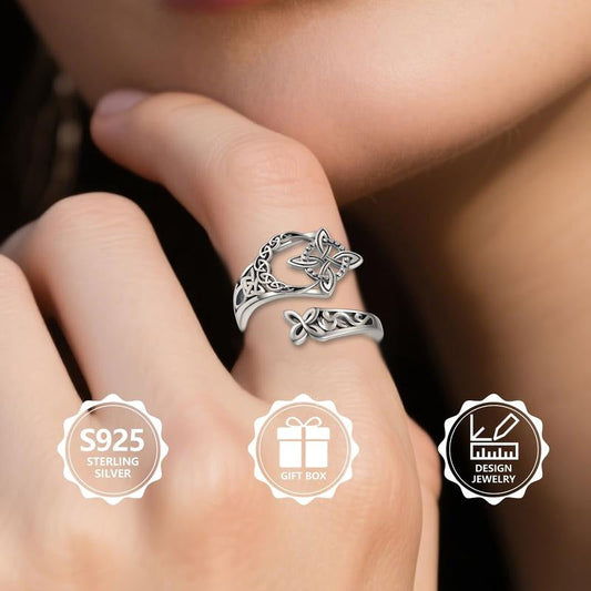 🪢 60% DE RÉDUCTION ! 🪙 Bague Ouverte en Argent Sterling S925 – Nœud Celtique, Ajustable & Design Intemporel ✨