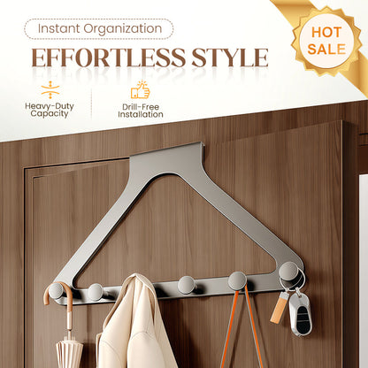 🚪 Gestion d‘Espace Ultime - Porte-Robe 6 Crochets à Fixation Sans Perçage - Gardez Vestibule & Portes Organisés