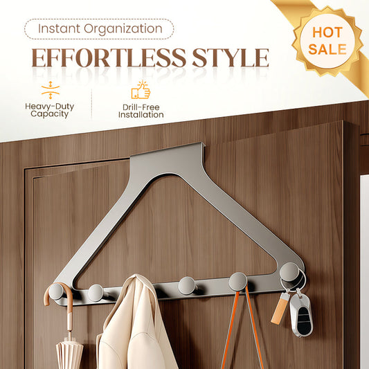 🚪 Gestion d‘Espace Ultime - Porte-Robe 6 Crochets à Fixation Sans Perçage - Gardez Vestibule & Portes Organisés