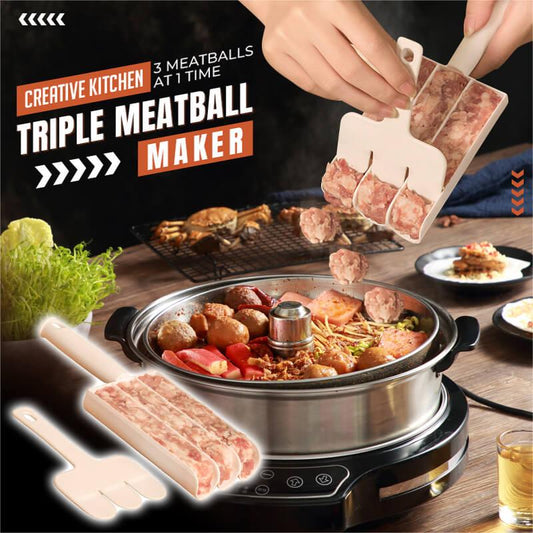 🍢🛒 -50% ! 🍳Machine à Boulettes Triple – 3 Boulettes à la Fois, Anti-adhérent & Facile à Utiliser.