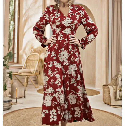 🌺 Vague Bohème Romantique | Robe Longue à Volants Fleurie 💃【-60%】