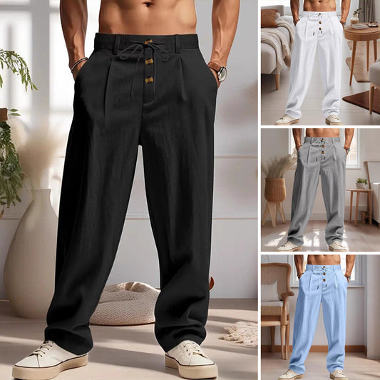 👖 50% DE RÉDUCTION! ✨ Pantalon Homme en Lin – Coupe Droite, Cordon de Serrage & Tissu Respirant Pour Un Style Léger Et Élégant 🌿