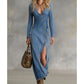 💐50% DE RÉDUCTION ! Robe Longue Col V Manches Longues – Coupe Fluide & Élégante 👗✨【Offre Exceptionnelle】