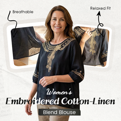 🌸🌿 OFFRE LIMITÉE 50% DE RÉDUCTION! Blouse en Mélange Coton-Lin Brodée pour Femme – Tissu Respirant, Broderie Florale Délicate, Coupe Relax – Parfaite pour le Travail, les Week-ends ou les Sorties Décontractées 🧵☀️