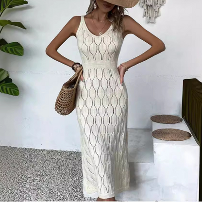 ☕🛍️ Indispensable 2026 | Robe V-Neck en Maille Ajourée | Style Facile pour Toutes Occasions 💫【-50%】