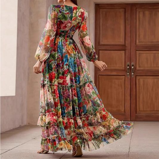 💐60% DE RÉDUCTION ! Robe Légère & Aérienne – Imprimé Floral, Col V 🌸☁️【Prix Exceptionnel】